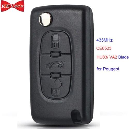 KEYECU for Peugeot 207 307 308 407 607 Remote Key Fob CE0523 ID46 433MHz HU83/ VA2 Blade