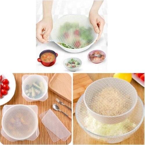 Stretch and Fresh 4pcs Silicone Food Wrap Multi-function Bowls Cover Kitchen Accessories