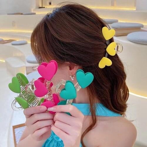 Romantic Cute Macaron Color Acrylic Hair Claws Korean Style Lovely Heart Shaped Large Size Hair Clamps For Girls Simple Headwear
