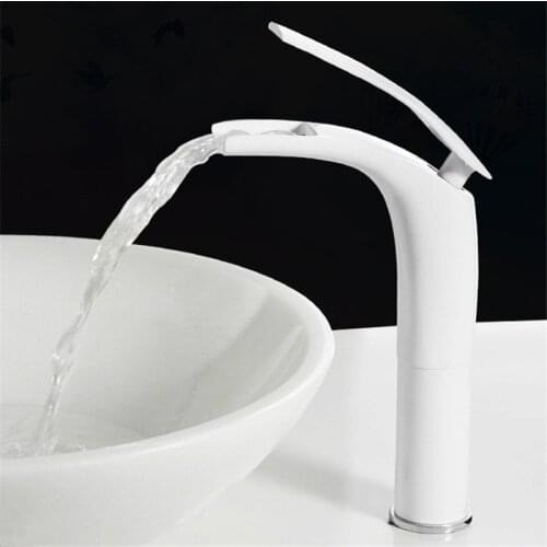 Bathroom Basin Faucet White and Black Baking Solid Brass Specail Sink Mixer Tap Hot & Cold Waterfall Basin Faucet Free Shipping