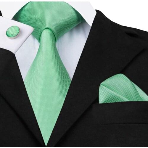 SN-371 Springgreen Novelty Tie Hanky Cufflinks Sets Mens 100% Silk Ties for men Formal Wedding Party Groom