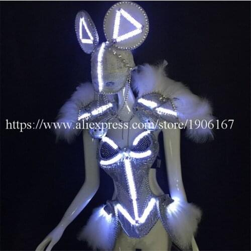 Led Luminous Mickey Catwalk Shows Ballroom Costume Carnival Victoria Sexy Lady Evening Dress Stage Performance Dance DJ Clothes
