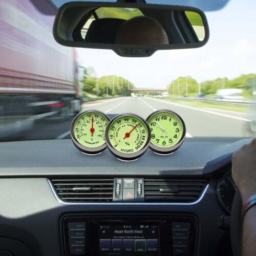 Ornaments Automobile Car Decor Car-Styling Luminous Quartz Watch Mechanics Car Clock Thermometer Hygrometer Car Decoration Mini