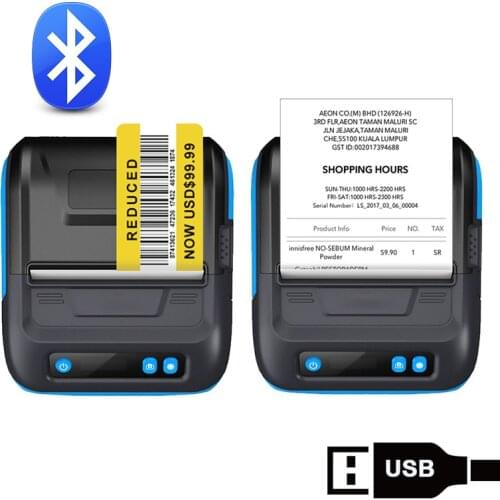 Portable Bluetooth Printer Pos 80mm Thermal Barcode Printer 3 inch Label Receipt 2 in 1 Printer for Small Business ESC/POS
