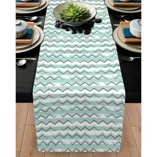 Runner cover table living room kitchen white blue zigzag pattern micro fabric cover runner pattern Free Shipping
