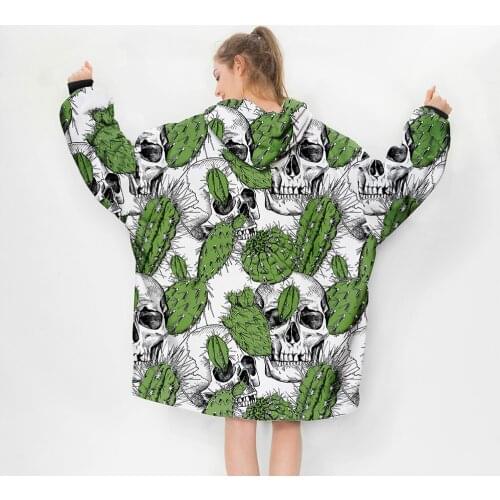 Oversized Hoodie Blanket With Sleeves Sweatshirt Plaid Winter Fleece Hoody Women Pocket Female Hooded Sweat Oversize Femme