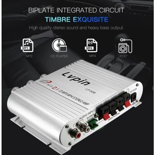 Lepy LP-838 Power Car Amplifier Hi-Fi 2.1 MP3 Radio Audio Stereo Bass Speaker Booster Player for Motorbike Home No Power Plug