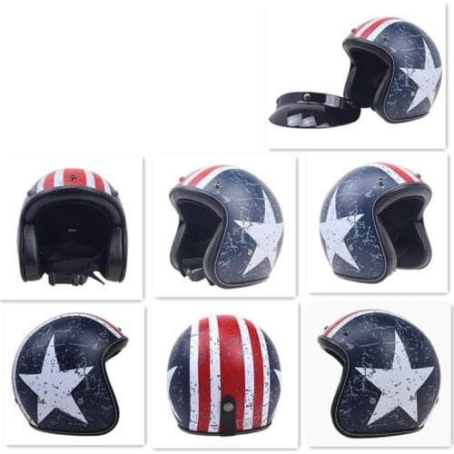 Vintage Motorcycle Open Face Light Weight Helmet Retro Men Motorbike Helmet Scooter 3/4 Helmet Black Moto Casque