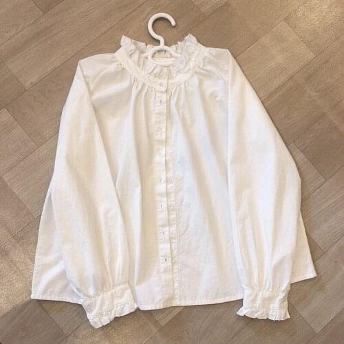 Bella 2021 New Women Sweet Basic Shirts Japanese Simple Autumn Long Sleeve Girl Blouse Lovely Chic Ruffle Popular College Tops