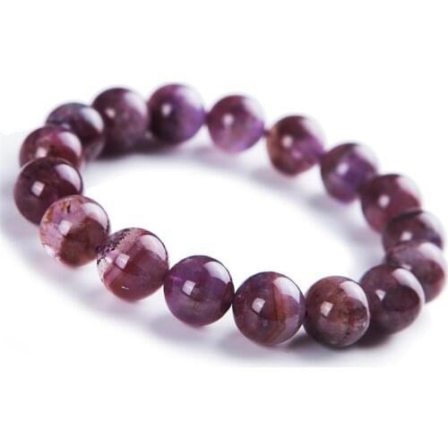 Genuine Purple Red Auralite 23 Natural Cacoxenite Bracelet For Women Femme Charm Stretch Round Crystal Bead Bracelet 13mm