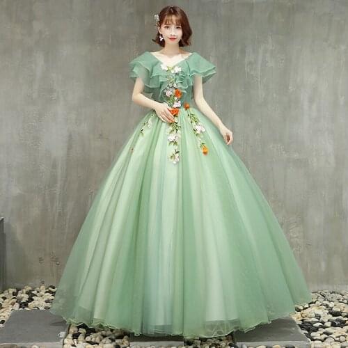 Robe De Bal 2020 New Fashion Long Quinceanera Dresses Flowers Appliques Ball Gown Sweet Short Sleeve Party Ball Gown Vestidos