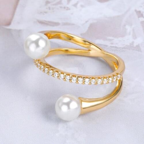 Fashion Pearl Open Rings For Women Gold Color Geometric Irregularity Finger Rings Female Temperament 2021 Jewelry Bijoux