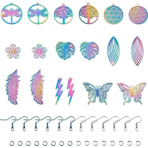 1 SET Colorful Filigree Pendants Charm Earring Hooks Jump Rings for Jewelry Making Handmade DIY Earring Accessories