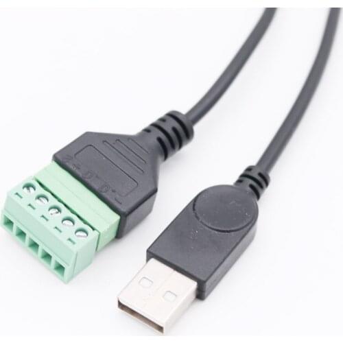 1pcs 1FT USB 2.0 Type A Male to 5 Pin Screw with Shield Solderless Terminal Plug Adapter Connector Cable Lead 30cm