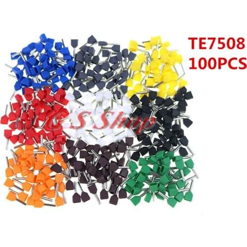 100PCS TE7508 Double wire tube type pre insulated end head cold pressed terminal two 0.75 square