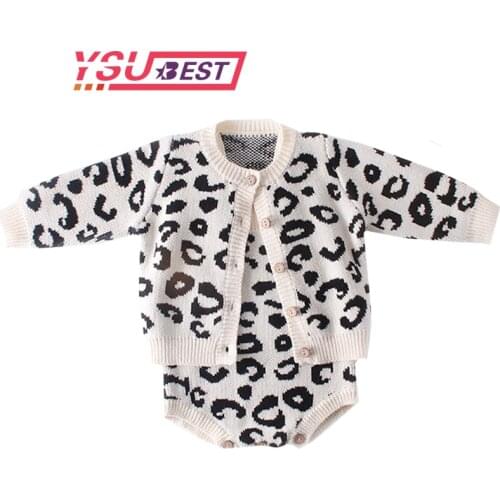 2019 Baby Girl Clothes Autumn Leopard Knitted Baby Clothes Newborn Baby Girl Romper Cotton Baby Cardigan Sweater Romper Jumpsuit