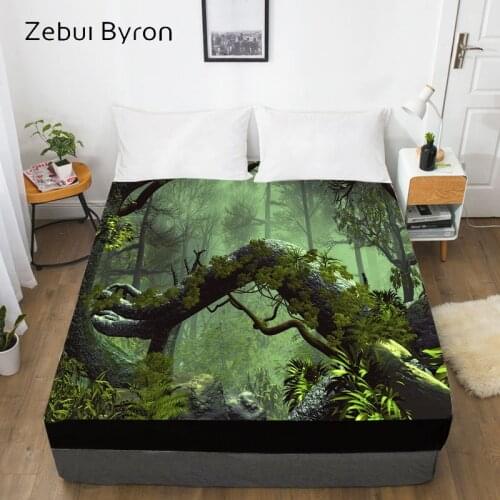 3D HD Digital Print Custom Bed Sheet With Elastic,180/150/160x200 Fitted Sheet Queen/King,Mattress Cover Primeval forest