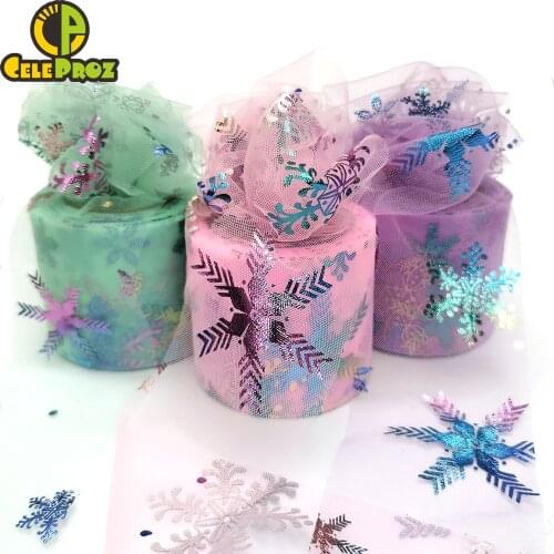 6cm Snowflake Tulle Rainbow Snow Star Mesh Ribbon For DIY Sewing Garment Hair Clips Tutu Skirt Handmade craft Fabric Supplies