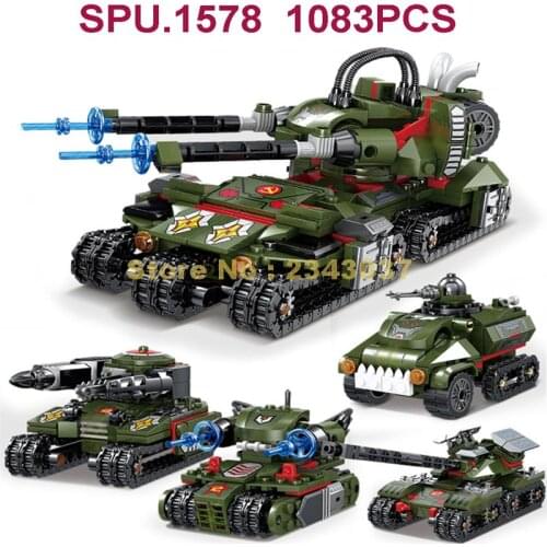 81041 1083pcs Red Alert 3 4in1 Military Army Tank 4 Dolls Building Blocks Toy