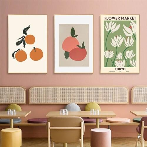 Abstract Orange Peach Flower Wall Art Canvas Painting Boho Style Minimalist Picture Poster Print Nordic Living Room Home Decor