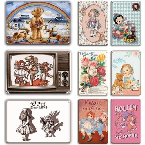 Alice In Wonderland Metal Poster Tin Sign Wall Stickers For Kids children Room Decorative Plaques Baby Room Decoration Wall Sign