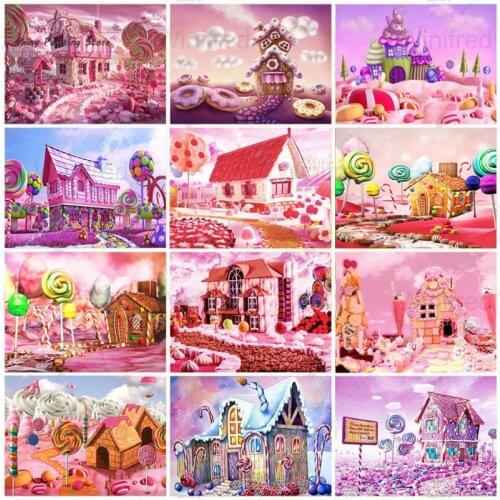5D Diamond Painting DIY Pink Scenery Candy House Full Square Round Drill Cross Stitch Diamond Embroidery Handicraft Home Decor