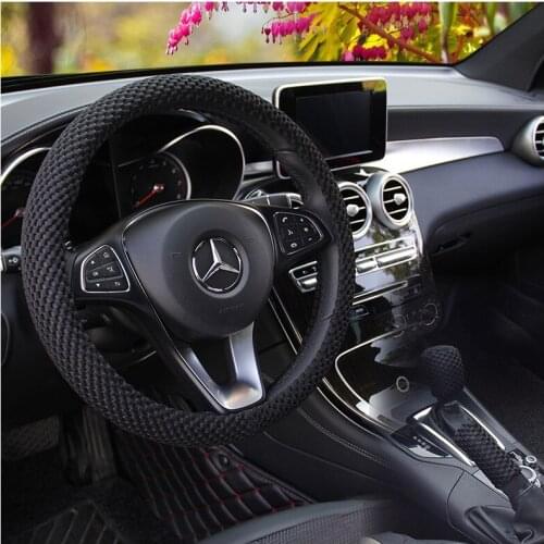 3pcs/set Car Steering Wheel Cover Hand Brake Gear Shift Cover For 37 - 38 CM 14.5"-15" M Size Brain On Auto Steering-wheel