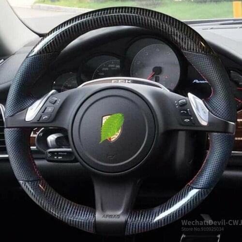 Carbon Fiber&Hole Leather Steering Wheel Cover Hand Sewing Wrap Cover For Porsche Cayenne Panamera 2010-2011 car accessories