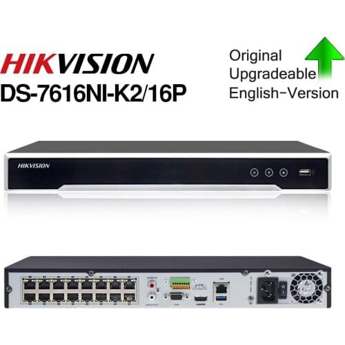 HIK POE NVR DS-7616NI-K2/16P 16CH H.265 12mp POE NVR for IP Camera Support Two way Audio HIK-CONNECT