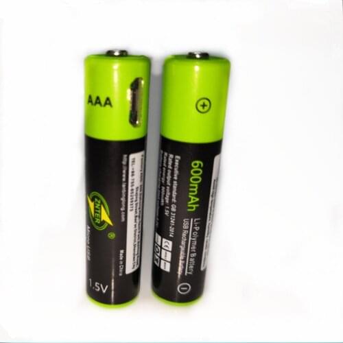 2pcs/lot ZNTER 1.5V AAA 600mAh lithium polymer rechargeable battery toy remote control battery Mirco USB rechargeable battery