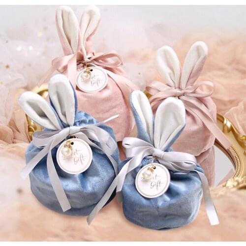 Cute Bunny Gift Packing Bags Easter Christmas Velvet Chocolate Candy Bag Wedding Birthday Party Rabbit Ear Gift Organizer