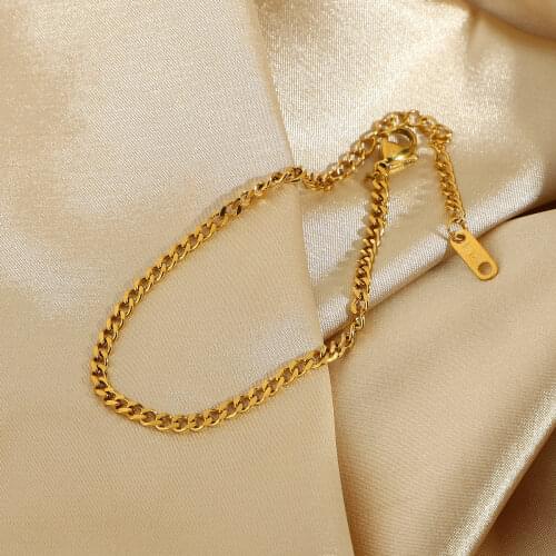 3mm Minimal classic gold curb link bracelet chic Dainty 18K Gold Plated Stainless Steel cuban chain bracelet