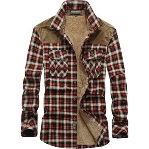 2019 new arrival fashion men warm thick fleece plaid shirt long sleeves turn down collar fashion blouse business men shirt tops