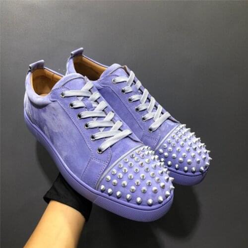 2021Front Rivets Purple Sneakers Men Low Top Round Toe Brilliance Flats Comfortable Solid Color Bottom Wearproof Cross-tied Shoe