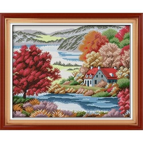 Red maple homeland cross stitch kit 18ct 14ct 11ct count printed canvas stitching embroidery DIY handmade needlework
