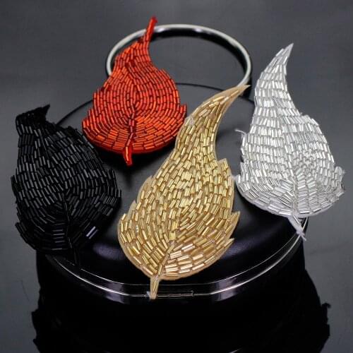 Handmade Bead Leaves Rhinestones Patches Applique Decorative hat bag sew on patch fashion clothing decoration patch sewing