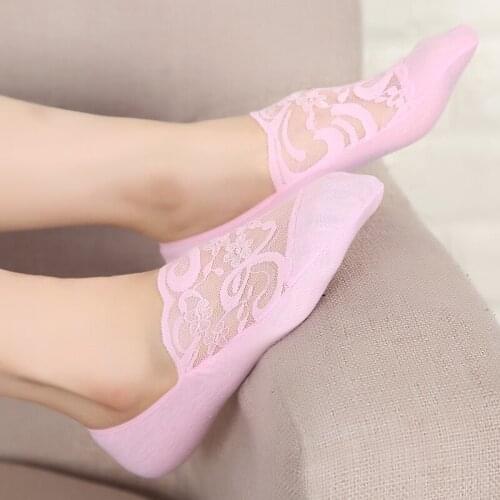 Spring Summer Women Ladies Girls Lace Invisible Boat Socks Non-slip Thin Style Shallow Mouth Socks FS0416