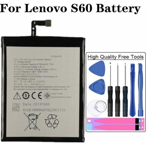 New BL245 2150mAh Battery For Lenovo S60 S60A S60W S60T Battery High Quality Mobile Phone Rechargeable Batteries + Tools