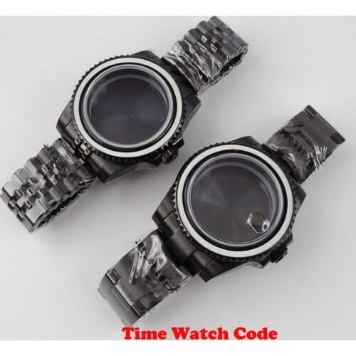 Fully Black 40mm Watch Case Parts With Bracelet Fit For NH35 NH36 Automatic Movement Without Bezel Insert PVD Coated