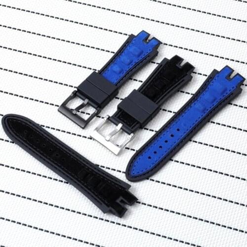 28mm Nubuck leather With Silicone Watchband Watch Band For Roger Dubuis Strap for EXCALIBUR series Pin Buckle