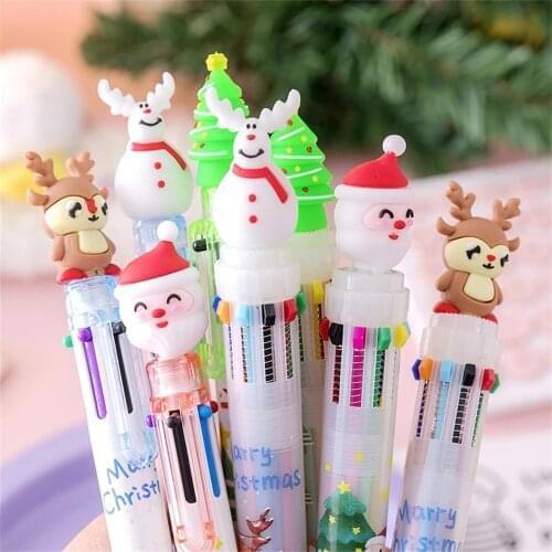 0.5mm Cute Kawaii Cartoon 6/10 Colors Ballpoint Pen Christmas Gifts Pen Student Plastic Pen School Office Supplies Santa Snowman