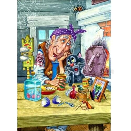 DIY handmade needlework diamond embroidery witch and cat rhinestone cross stitch mosaic diamond painting Art Home decor FF2940