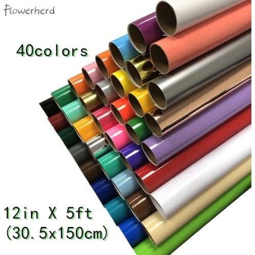 12" X 5ft Heat Transfer Vinyl HTV Rolls 40 Kinds Iron on Vinyl Bundle for Cricut Silhouette & Cameo DIY Iron on T-Shirts Fabrics