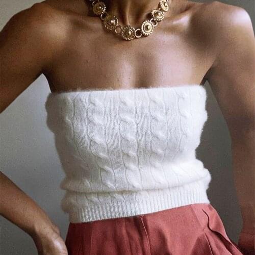 Sexy Knitted Twist Strand Tube Top Fashion Solid Color Slim Sexy Wrap Chest Pullover Ladies