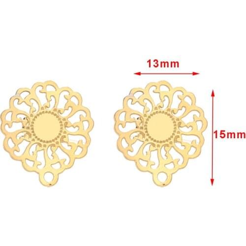 Gold tone Stainless Steel Hollow Stud Earring Posts Back Set with Loop Flower Earring Pad Base Butterfly Stoppers DIY Earring