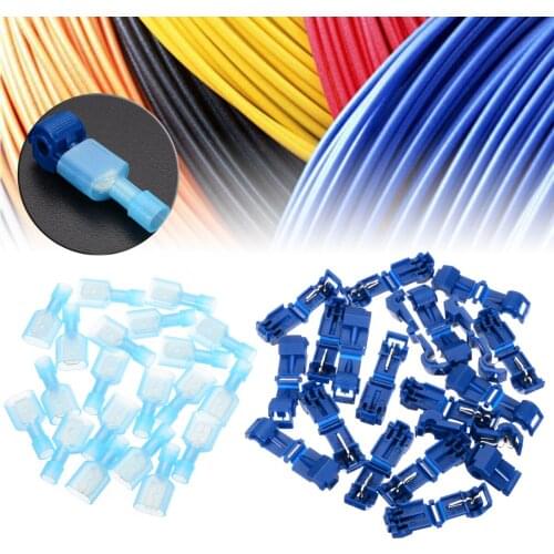 40PCS/SET Lock Electrical Cable Connector Blue T-Taps And Male Insulated Quick Splice Lock Wire Terminals Connectors