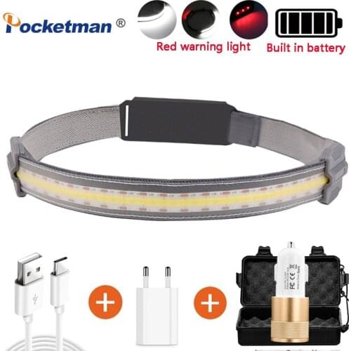 50000LM High Lumens LED Headlamp Camping Headlight with Built-in Battery Waterproof Head Light Lamp with Tail Red Warning Light