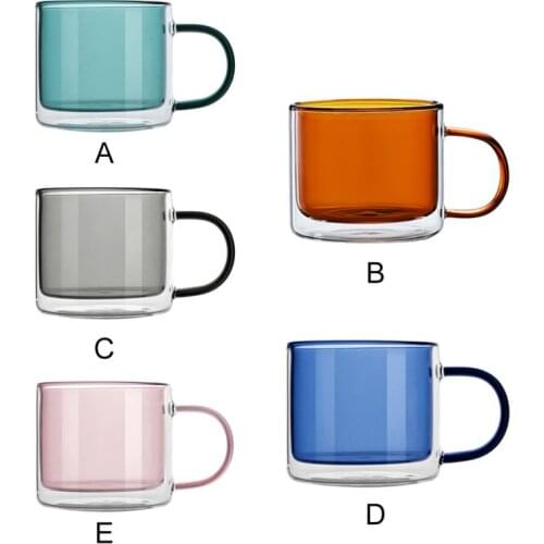 Double Walled Glass Cup Coffee Mug with Handle Heat Resistant Insulated Clear for Hot Cold Drink Latte Cappuccino Tea Beer Glass