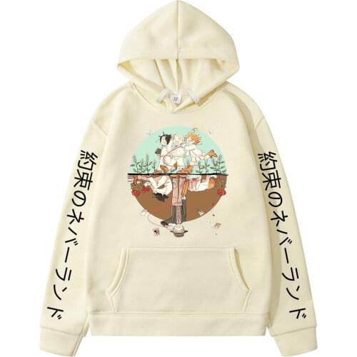 Anime The Promised Neverland Long Sleeve Hoodie Manga Emma Norman Ray Printed Streetswear Hoodies Mens Womens Sweatshirt Tops