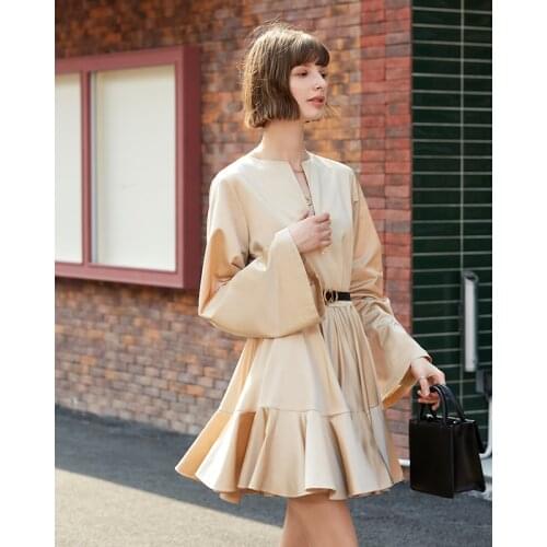 Spring Autumn Runway Women 2020 New Arrival Lastest Newest High Quality Long Sleeve Ladies Silk Mini Pleated Dress Female